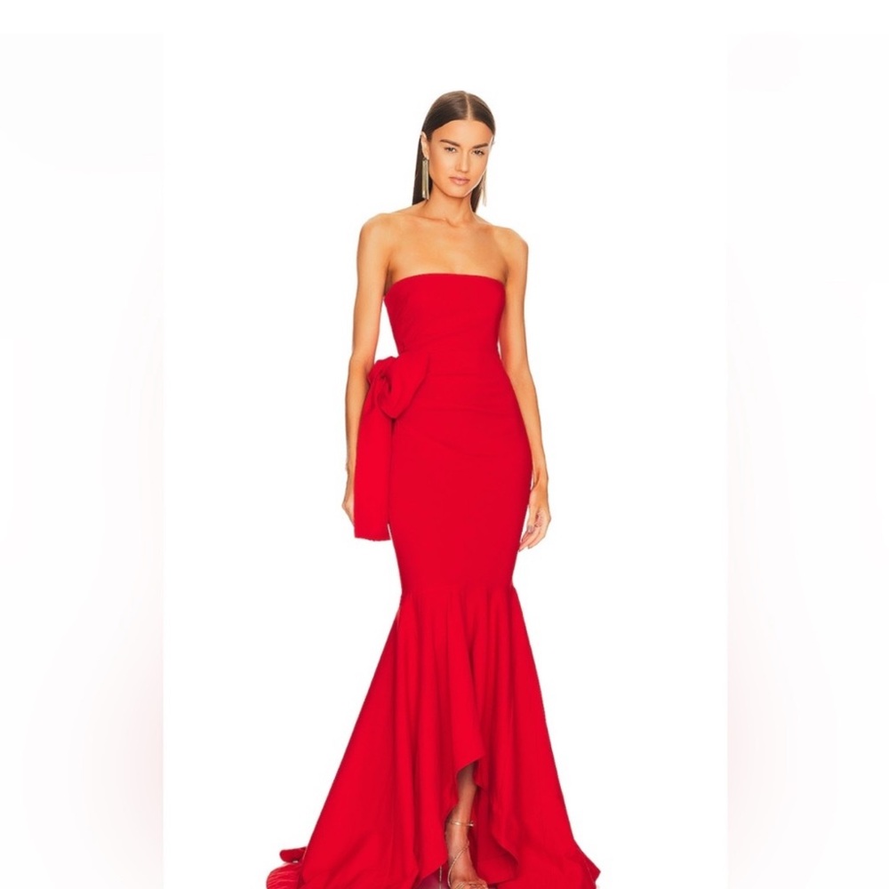 Revolve Michael Costello Vibrant Red Strapless Gown